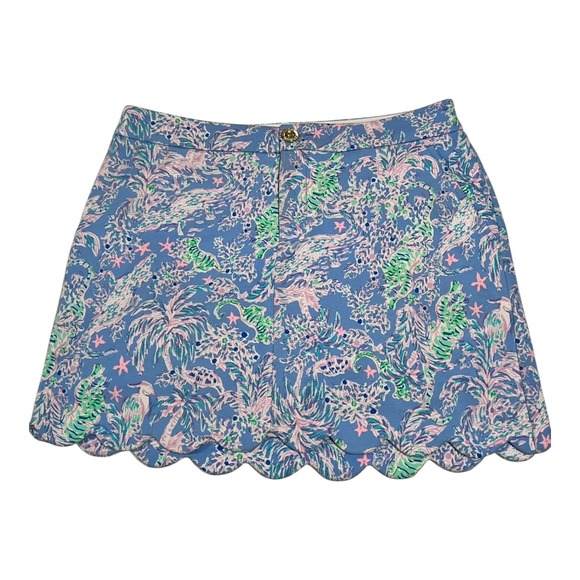 Lilly Pulitzer Skort Size 2 Scalloped Hem Blue Pink Green Floral Print - Picture 1 of 15